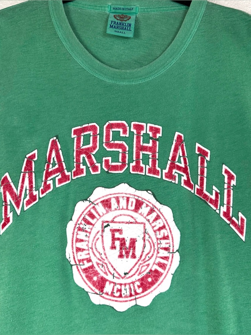 Distressed Collegiate Graphic Tee Green Franklin & Marshall Small